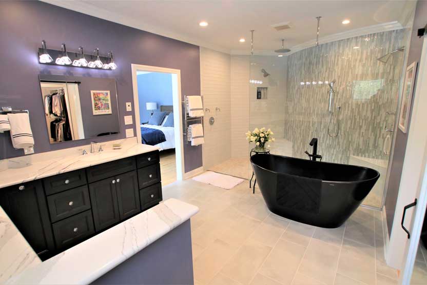 Master bathroom remodel with freestanding tub and glass shower