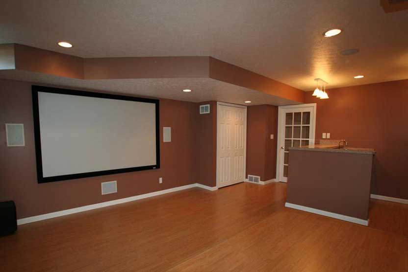 Finished basement home theater room